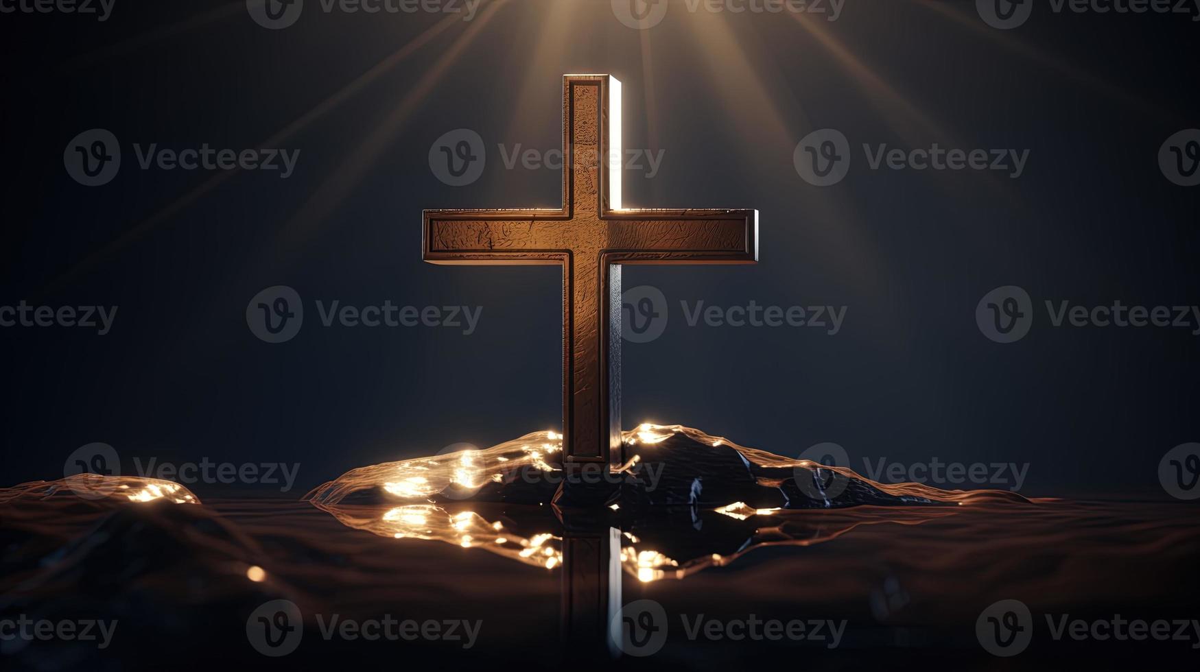 Christian cross on a dark background. 3D rendering photo