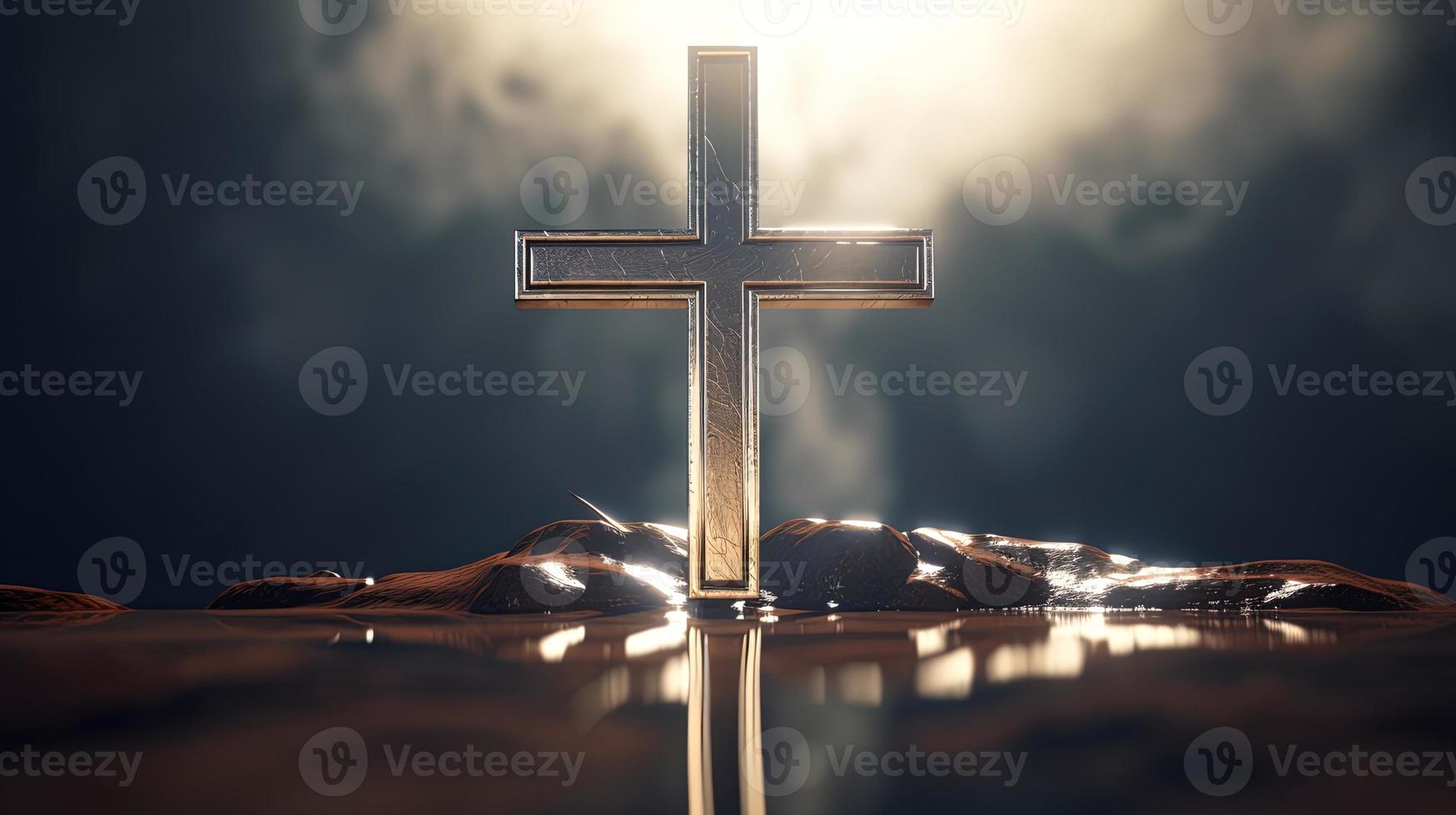 Christian cross on a dark background. 3D rendering photo
