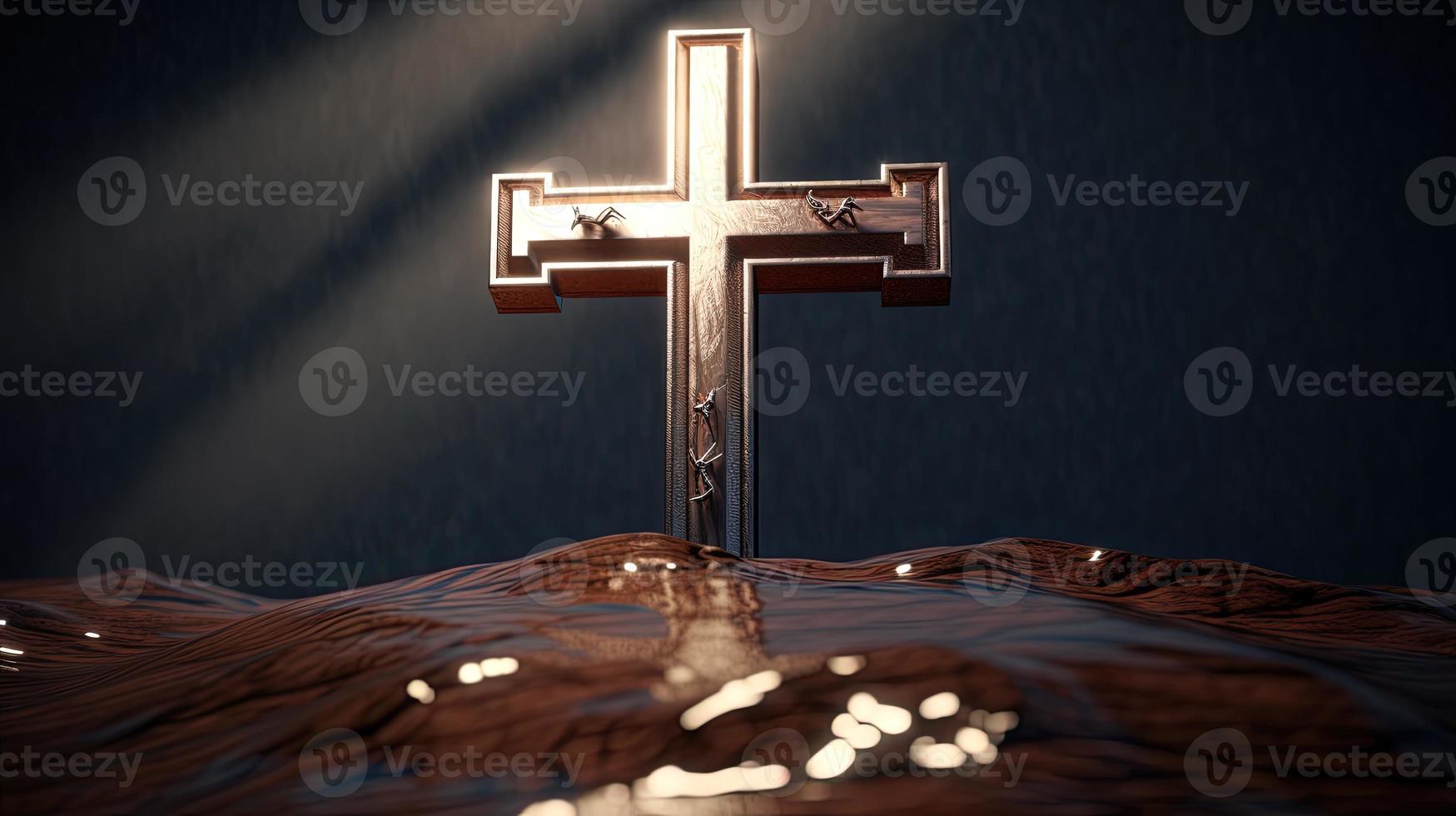 Christian cross on a dark background. 3D rendering photo