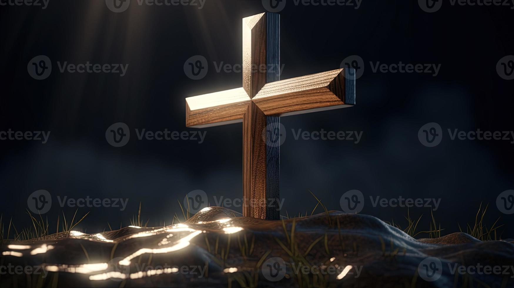 Christian cross on a dark background. 3D rendering photo
