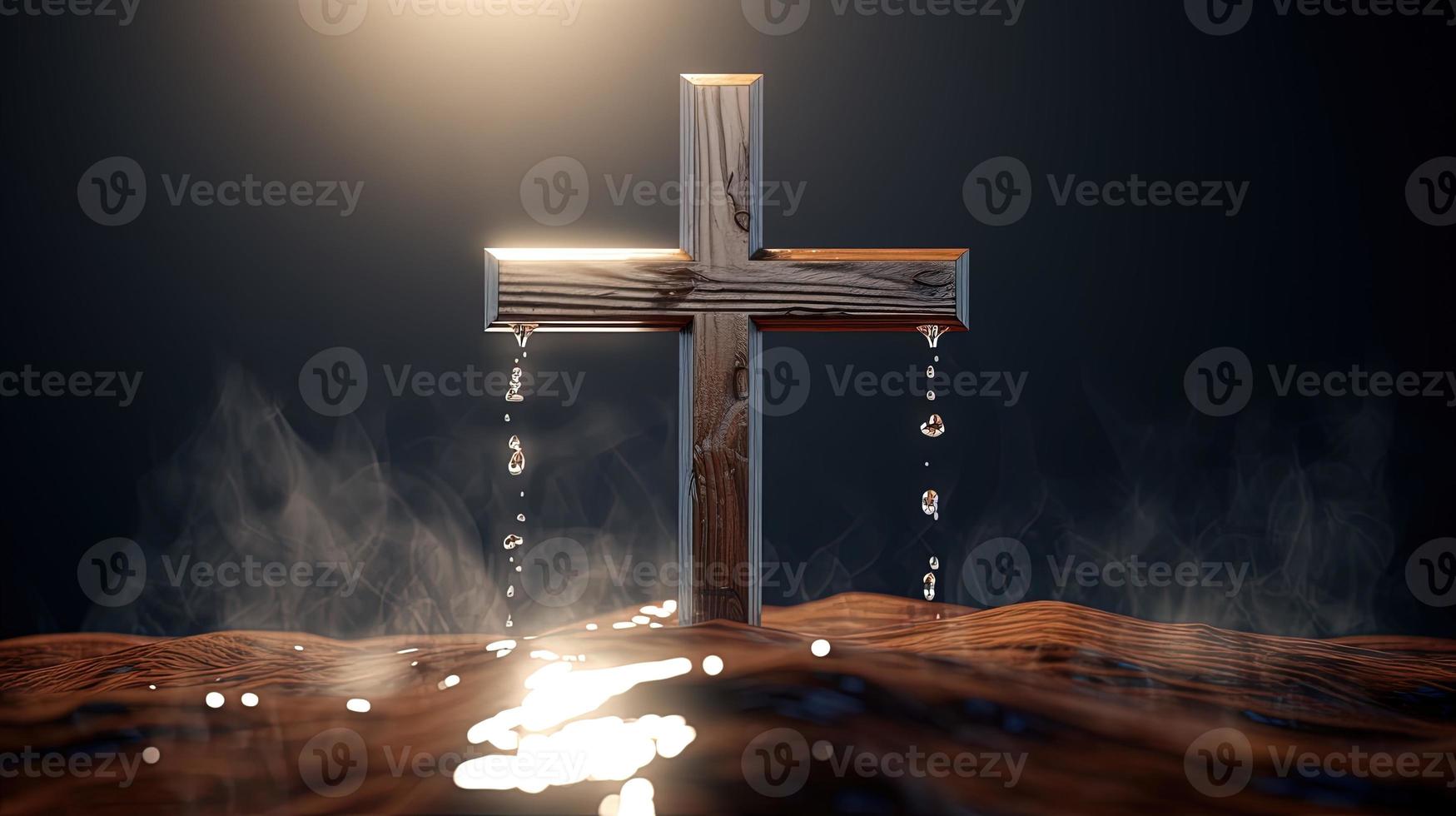 Christian cross on a dark background. 3D rendering photo