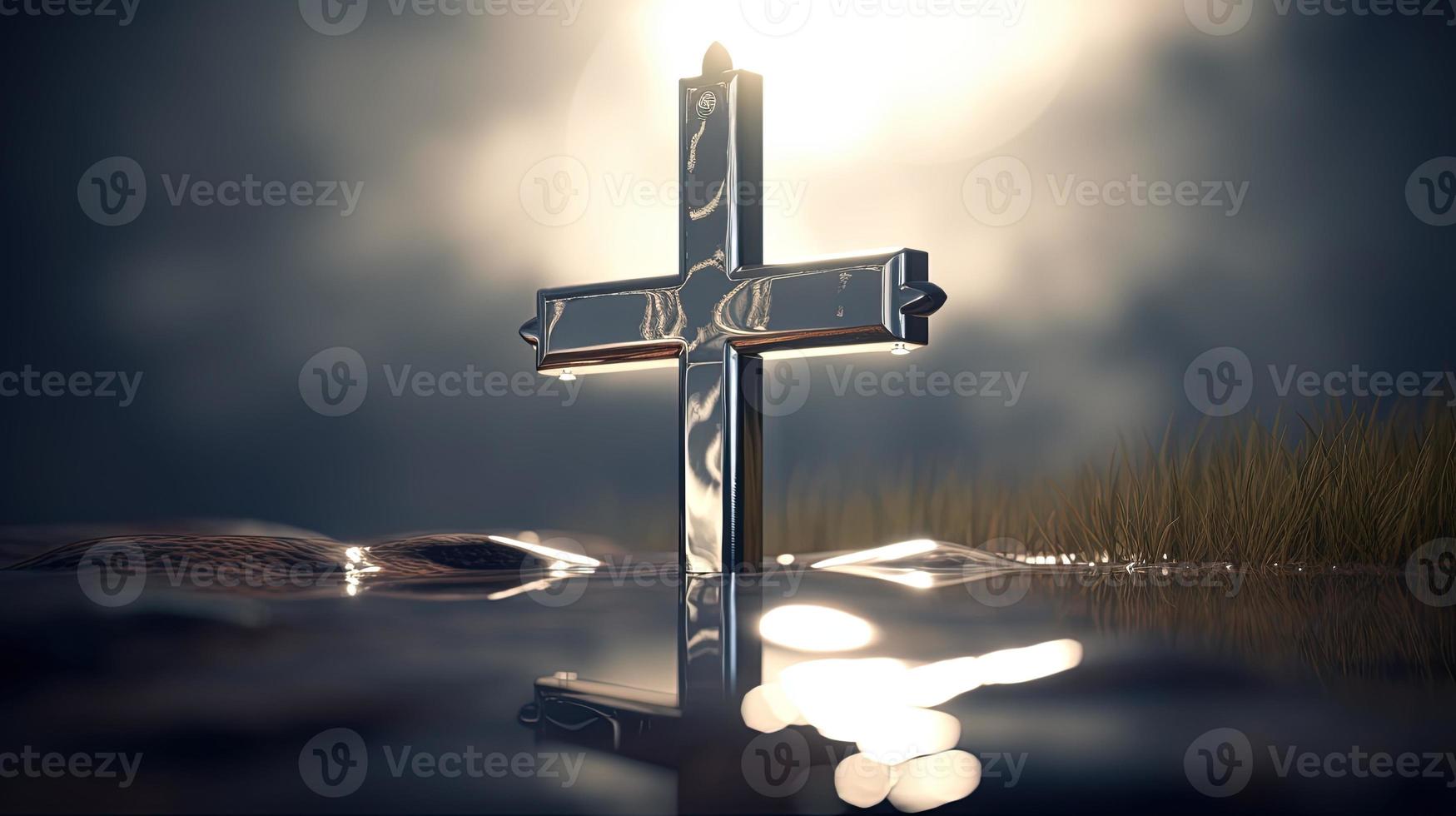 Christian cross on a dark background. 3D rendering photo