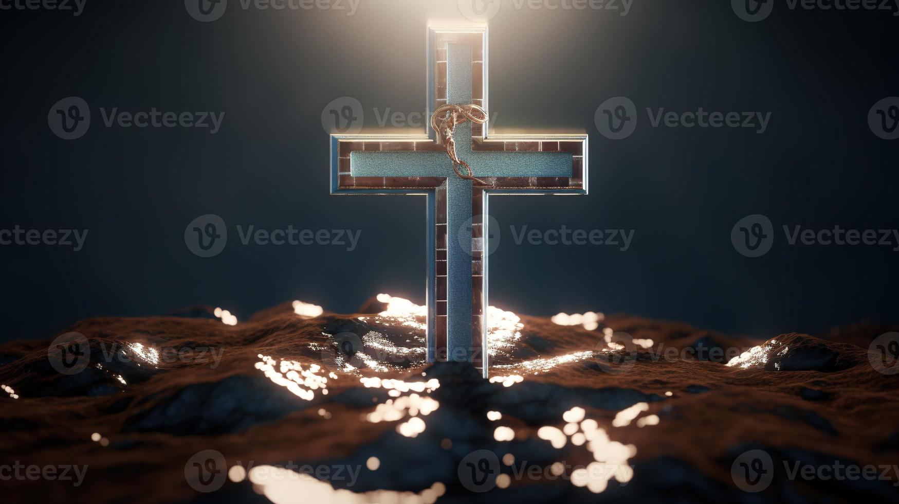Christian cross on a dark background. 3D rendering photo