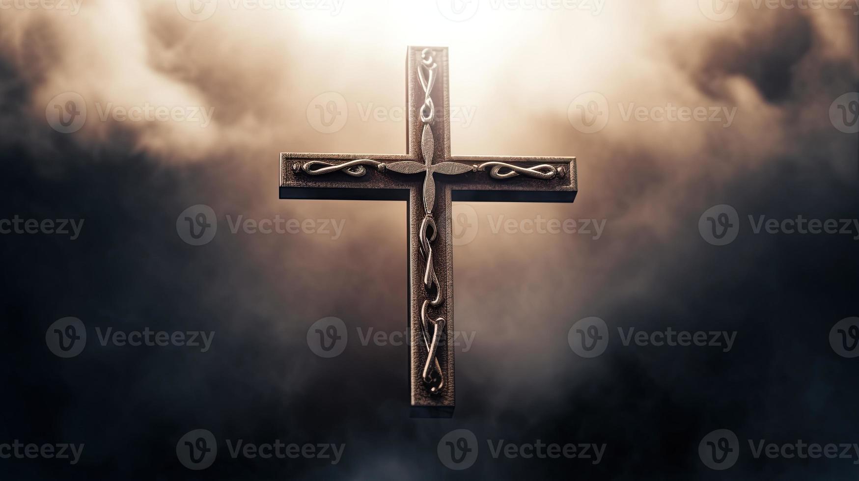 Christian cross on a dark background. 3D rendering photo