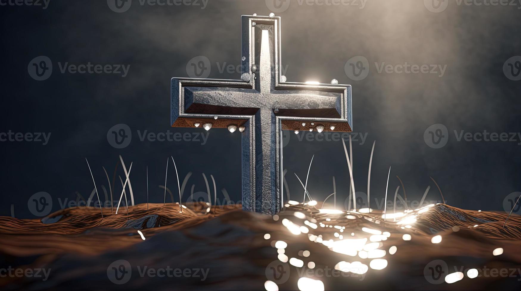 Christian cross on a dark background. 3D rendering photo