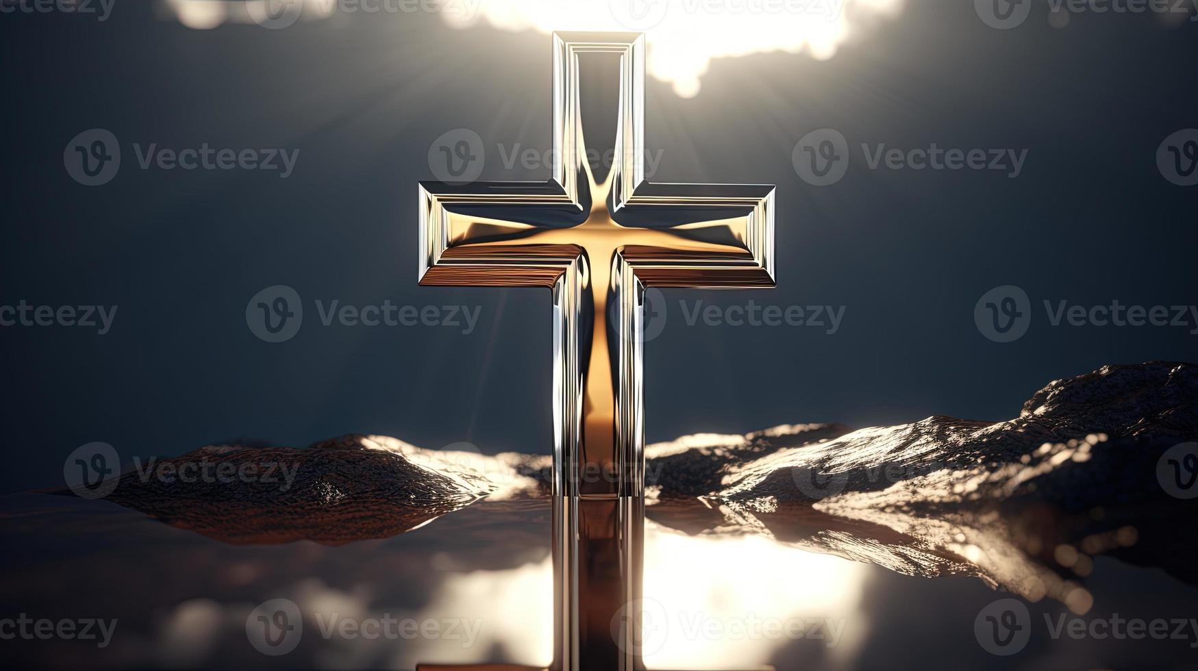 Christian cross on a dark background. 3D rendering photo