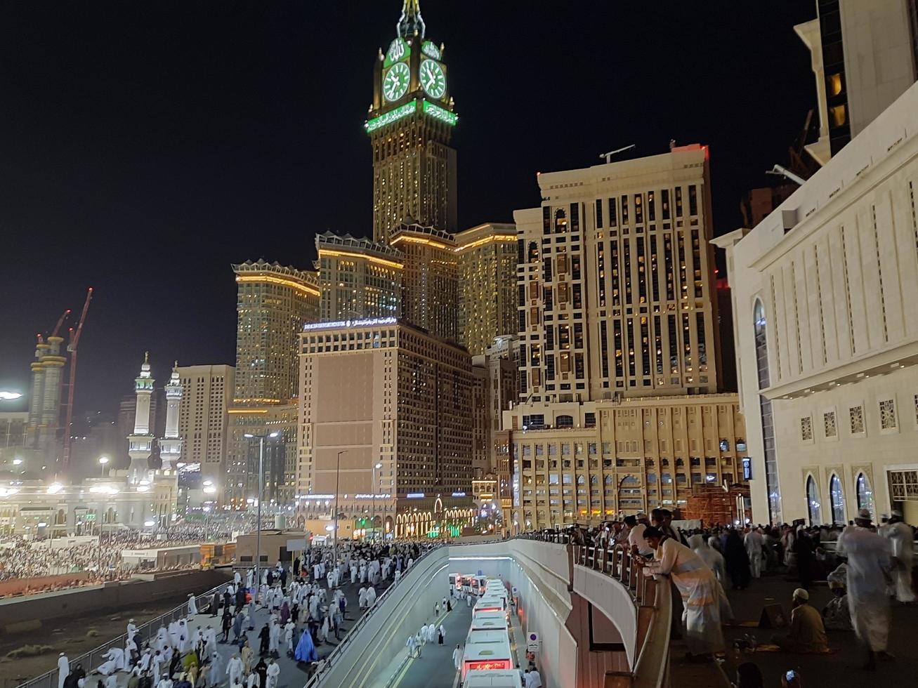 Mecca, Saudi Arabia, April 2023 - Pilgrims from all over the world gather around Masjid al-Haram on the twenty-ninth night of Ramadan in Makkah. photo