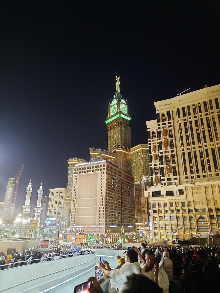 Mecca, Saudi Arabia, April 2023 - Pilgrims from all over the world gather around Masjid al-Haram on the twenty-ninth night of Ramadan in Makkah. photo