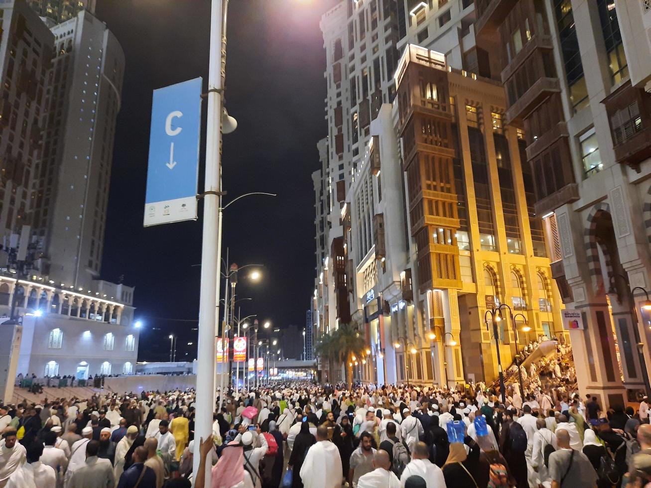 Mecca, Saudi Arabia, April 2023 - Pilgrims from all over the world gather around Masjid al-Haram on the twenty-ninth night of Ramadan in Makkah. photo