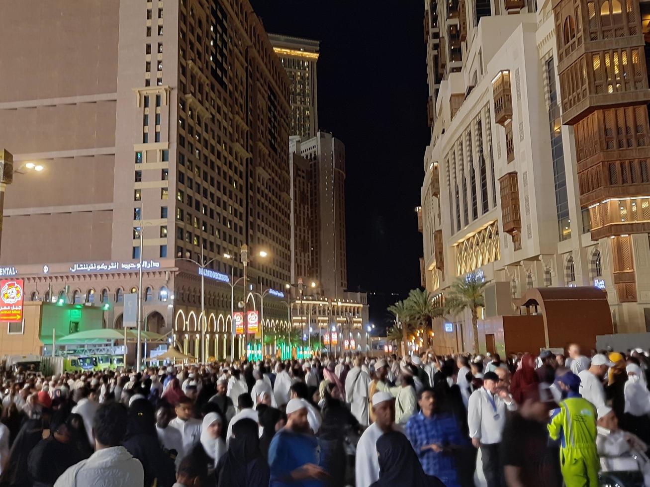 Mecca, Saudi Arabia, April 2023 - Pilgrims from all over the world gather around Masjid al-Haram on the twenty-ninth night of Ramadan in Makkah. photo