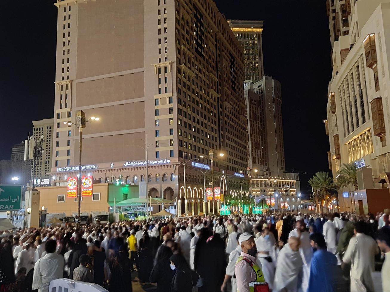 Mecca, Saudi Arabia, April 2023 - Pilgrims from all over the world gather around Masjid al-Haram on the twenty-ninth night of Ramadan in Makkah. photo