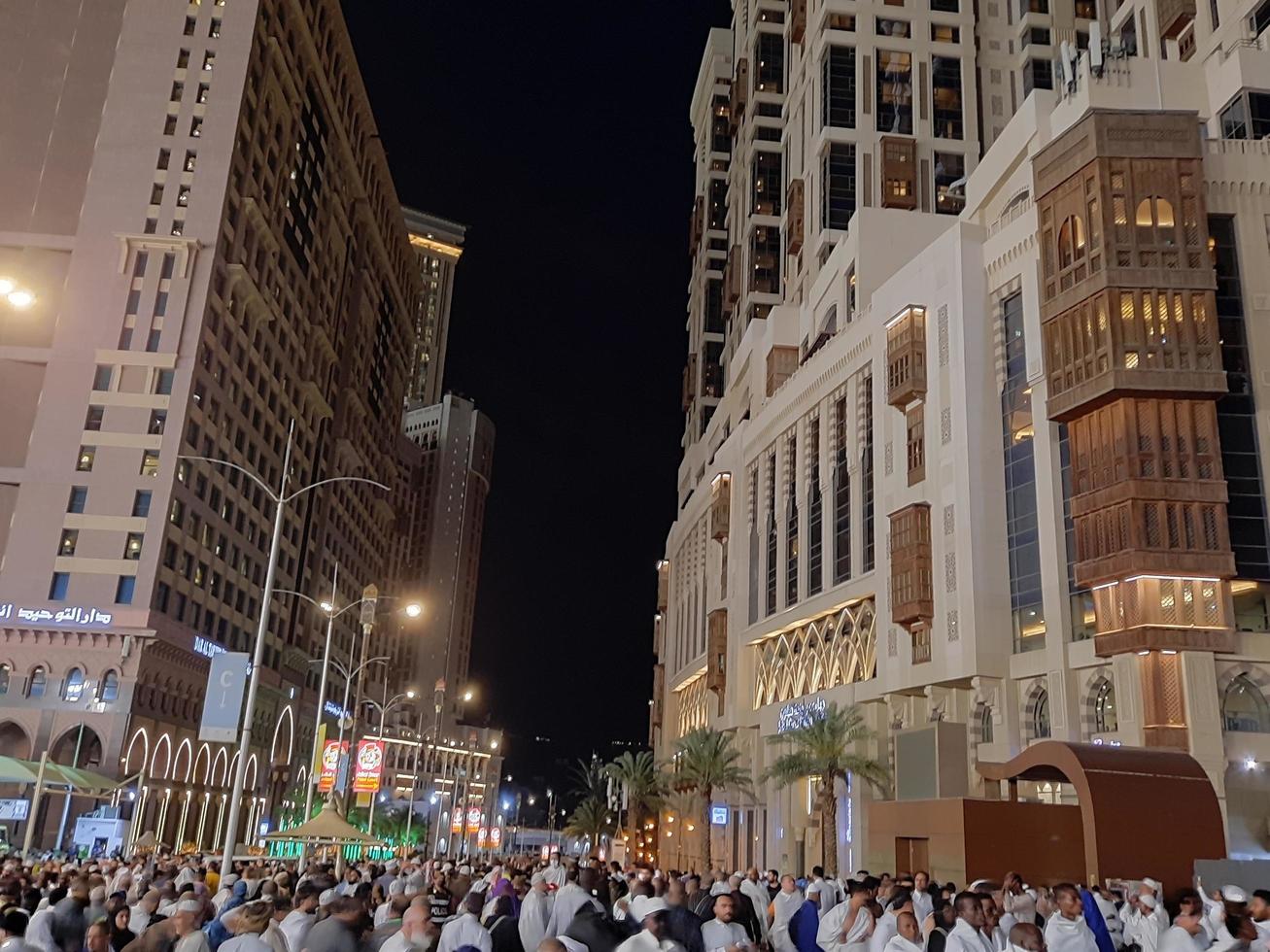 Mecca, Saudi Arabia, April 2023 - Pilgrims from all over the world gather around Masjid al-Haram on the twenty-ninth night of Ramadan in Makkah. photo