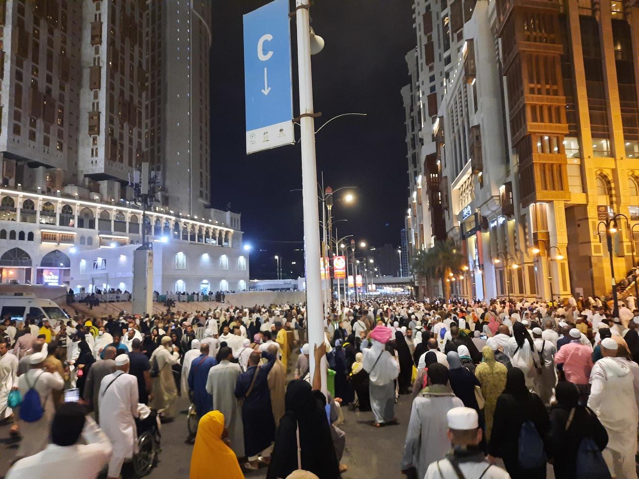 Mecca, Saudi Arabia, April 2023 - Pilgrims from all over the world gather around Masjid al-Haram on the twenty-ninth night of Ramadan in Makkah. photo