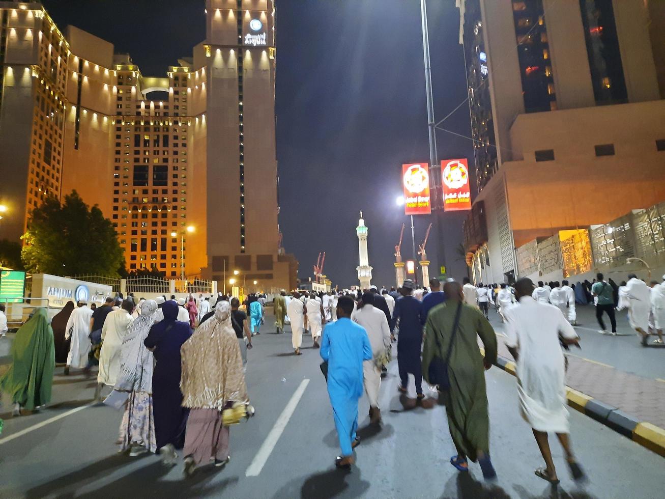 Mecca, Saudi Arabia, April 2023 - Pilgrims from all over the world gather around Masjid al-Haram on the twenty-ninth night of Ramadan in Makkah. photo