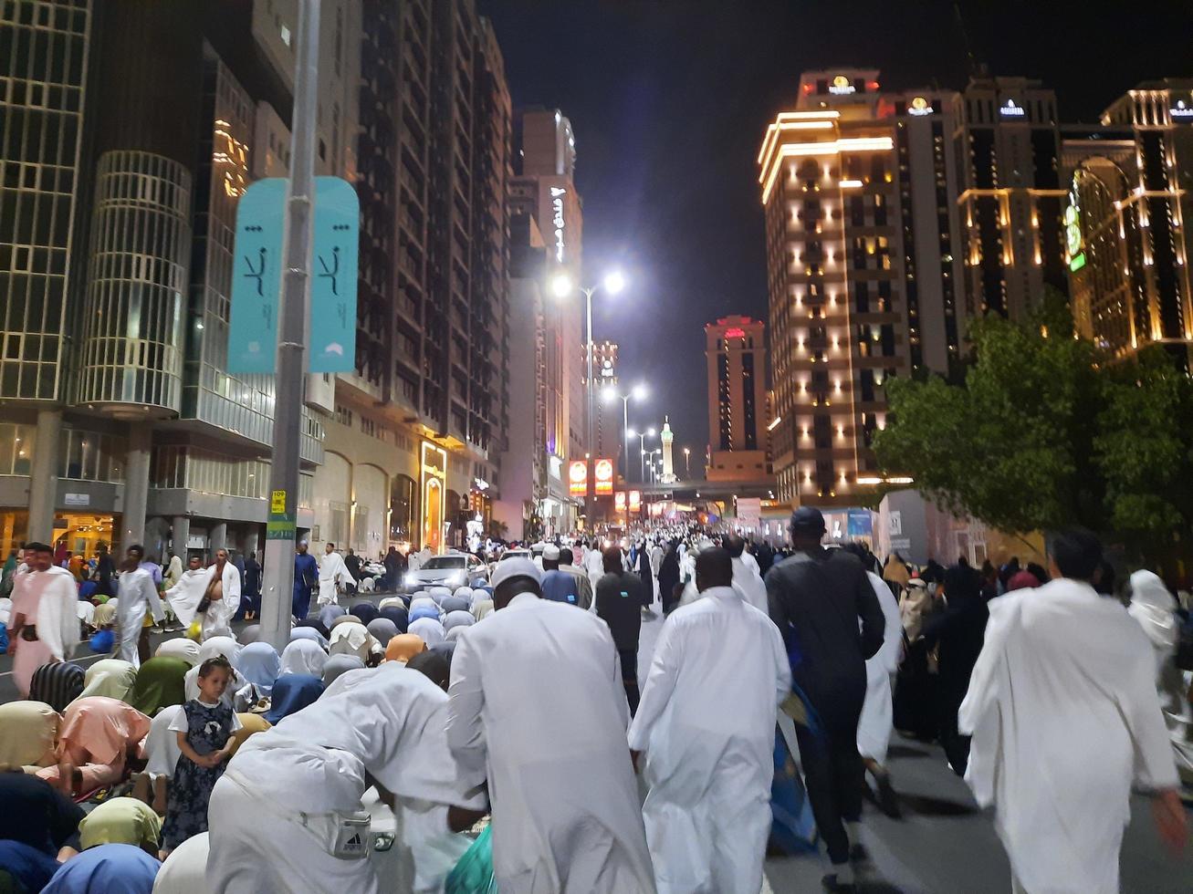 Mecca, Saudi Arabia, April 2023 - Pilgrims from all over the world gather around Masjid al-Haram on the twenty-ninth night of Ramadan in Makkah. photo