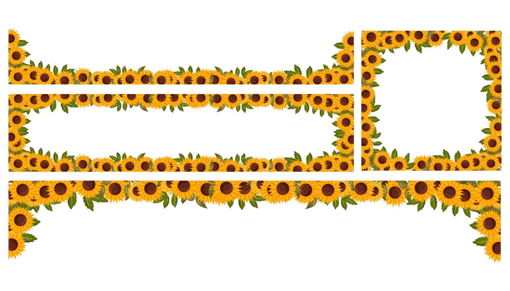 Floral spring frames with sunflower flowers. Summer vector border