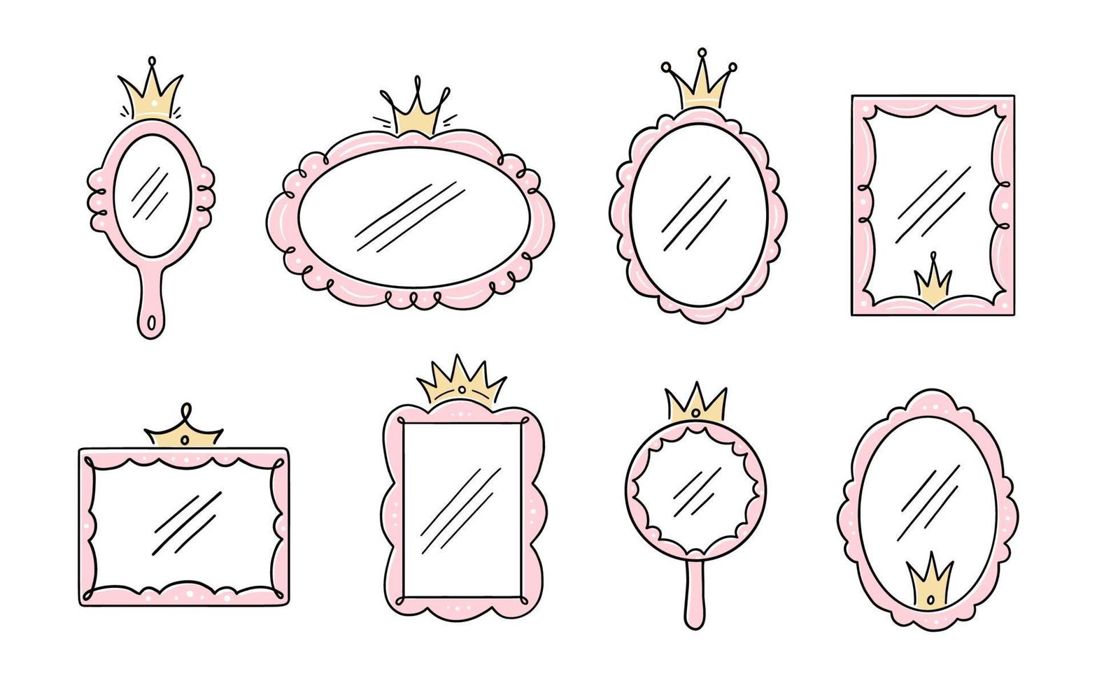 Princess crown mirror frame. Hand drawn vector