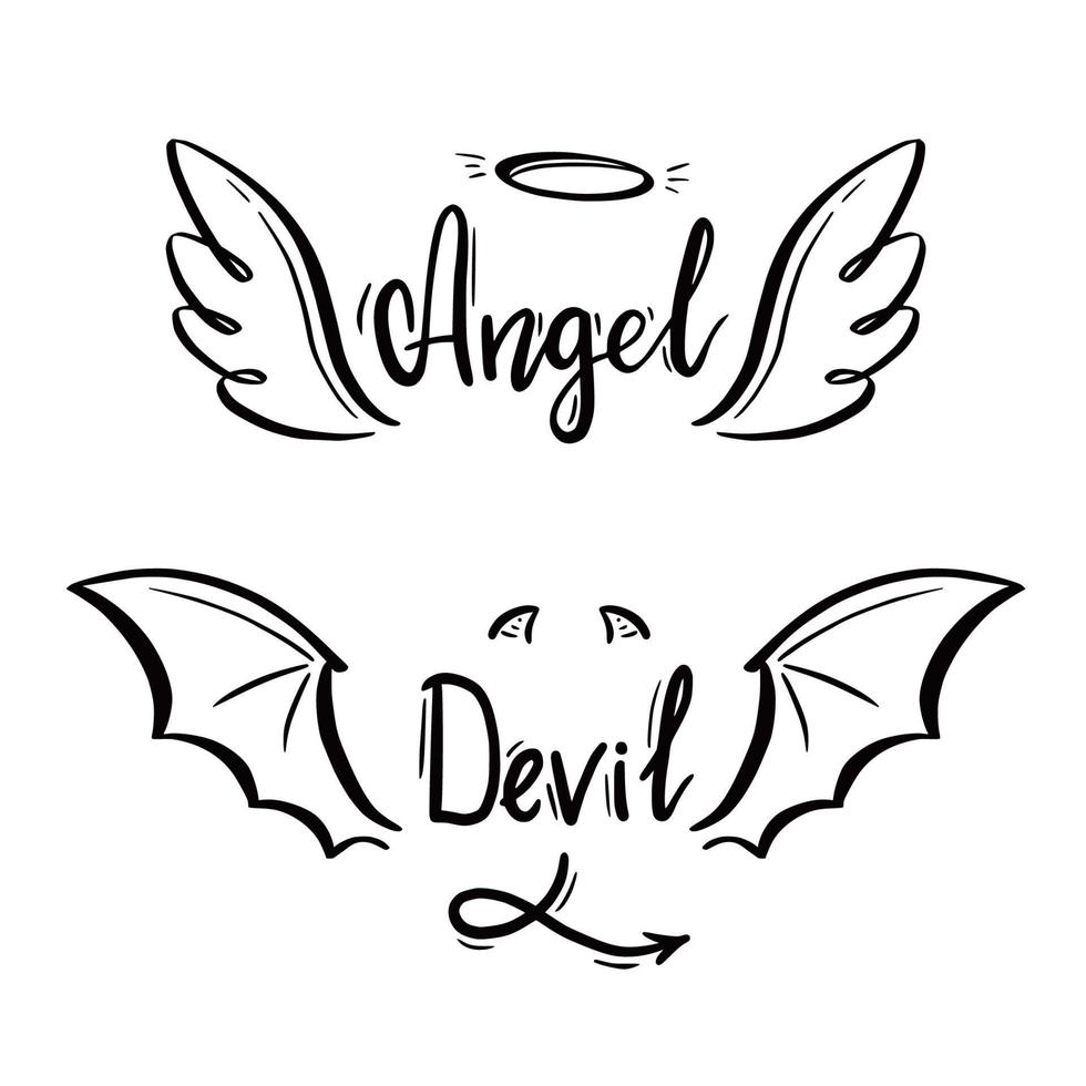 Angel and devil stylized vector illustration.