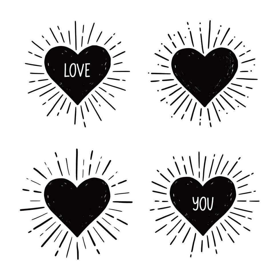 Heart with love text. Hand drawn sketch vector