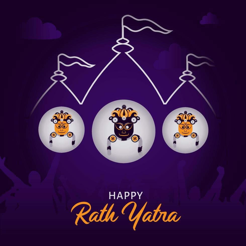 Shree Jagannath Rath Yatra illustration of Lord Jagannath, Balabhadra and Subhadra on temple on chariot vector