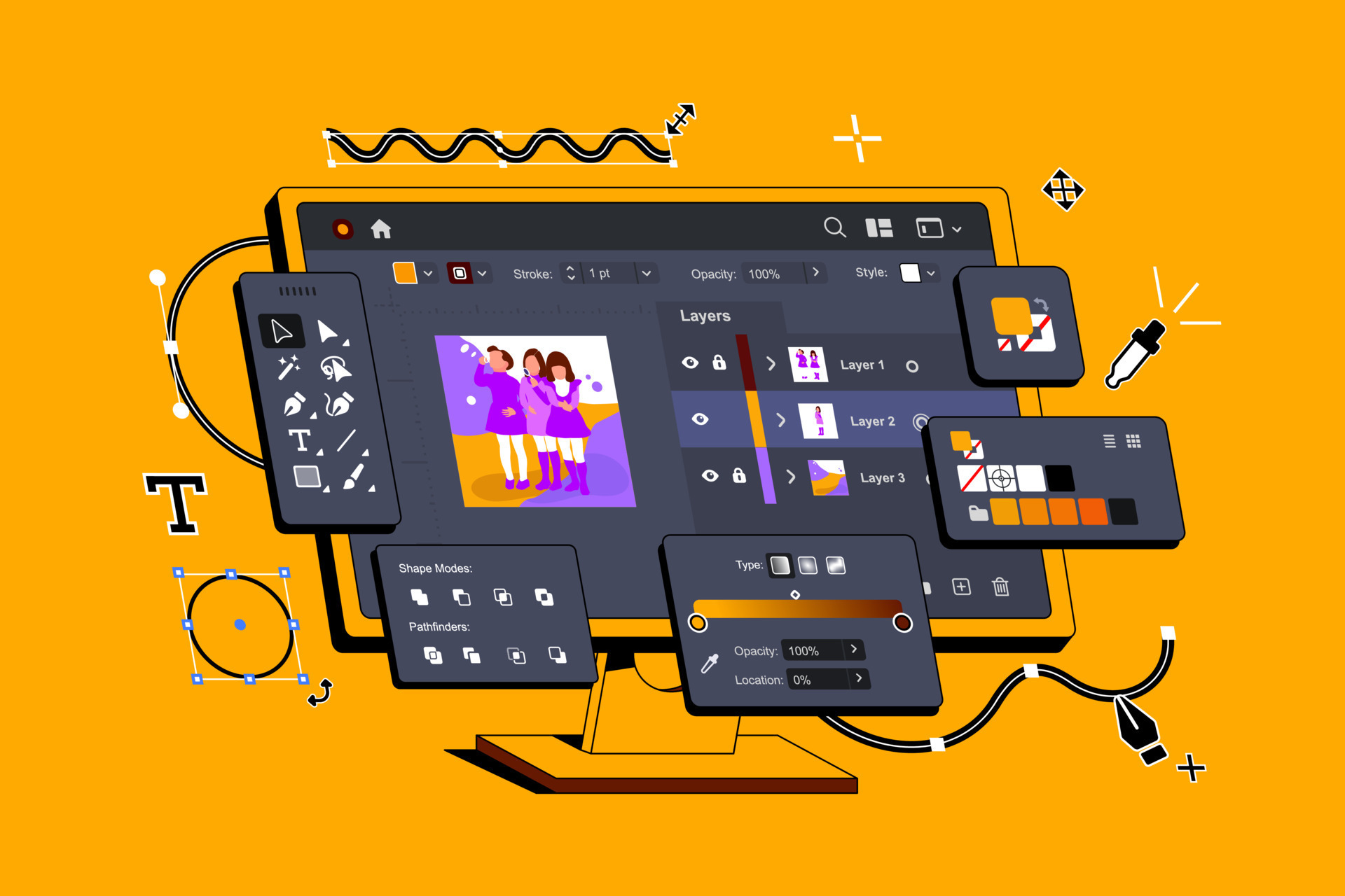 Program for illustrators application for creating and drawing vector