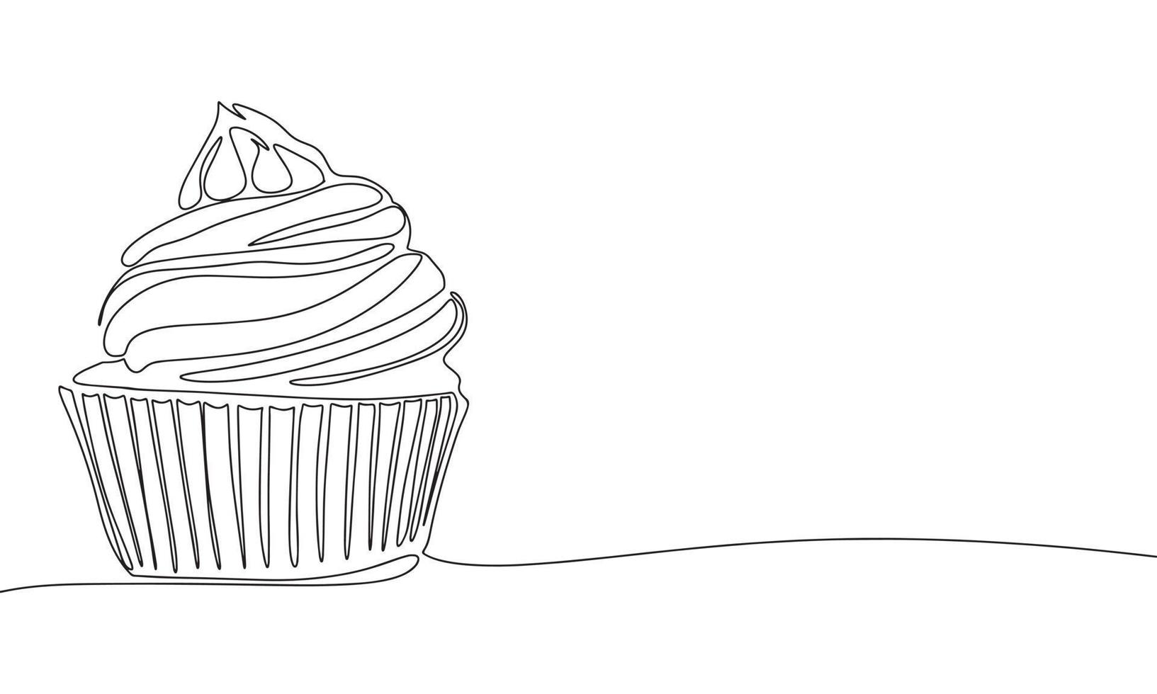 One line continuous cupcake. Hand drawn line art muffin vector illustration.