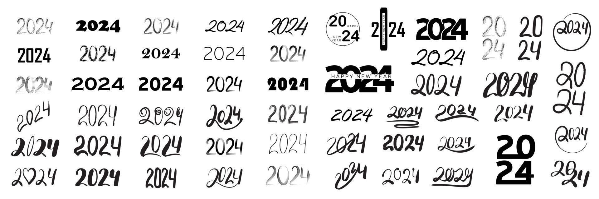 Collection 2024 year. Set of handwriting 2024 numbers. Vector