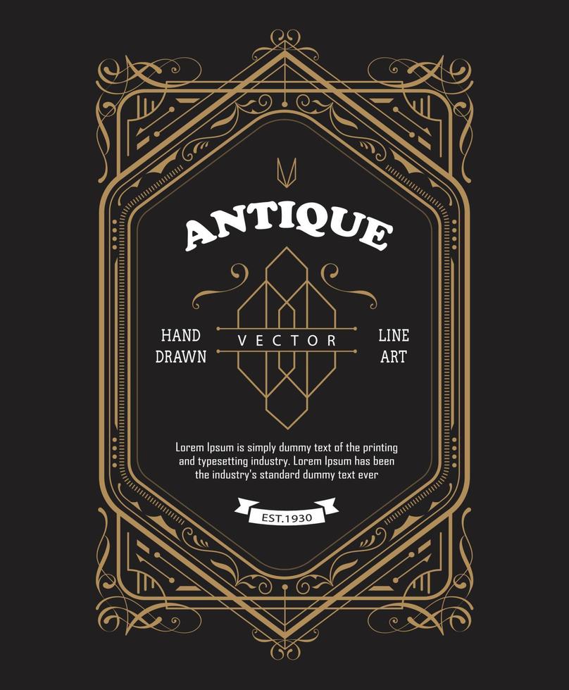 Vintage label design antique frame border engraving retro vector illustration