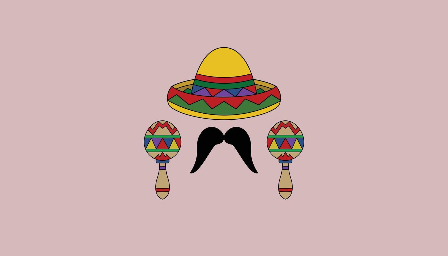 ilustración de mexicano cultura cinco Delaware mayonesa . allí son musical instrumentos, sombreros y bigotes en el estilo de mexicanos vector