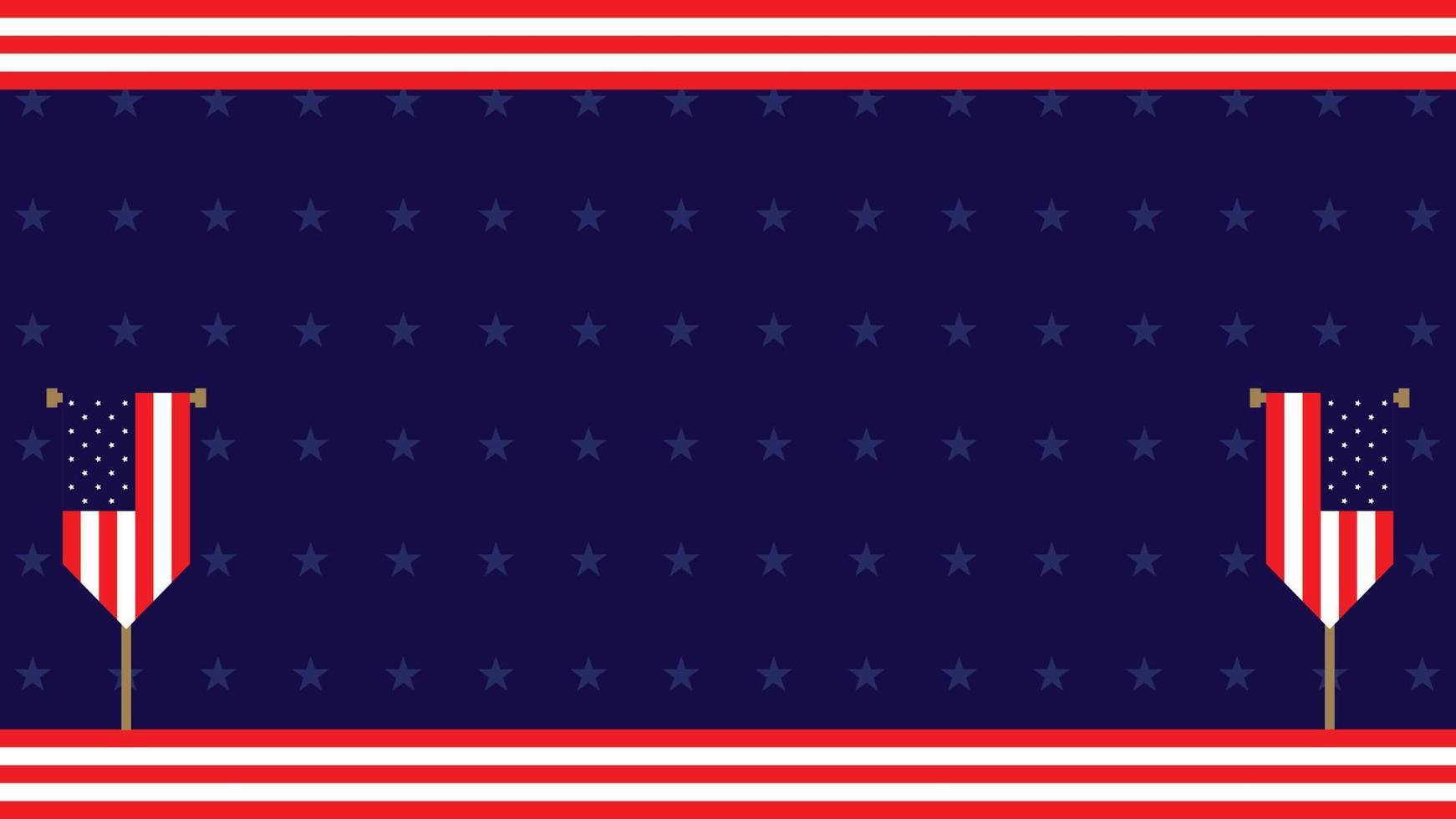 Background of American Flag Day with two flying United States flags, some flag ornaments and a star. and copy space area. Suitable to be placed on content with that theme. vector