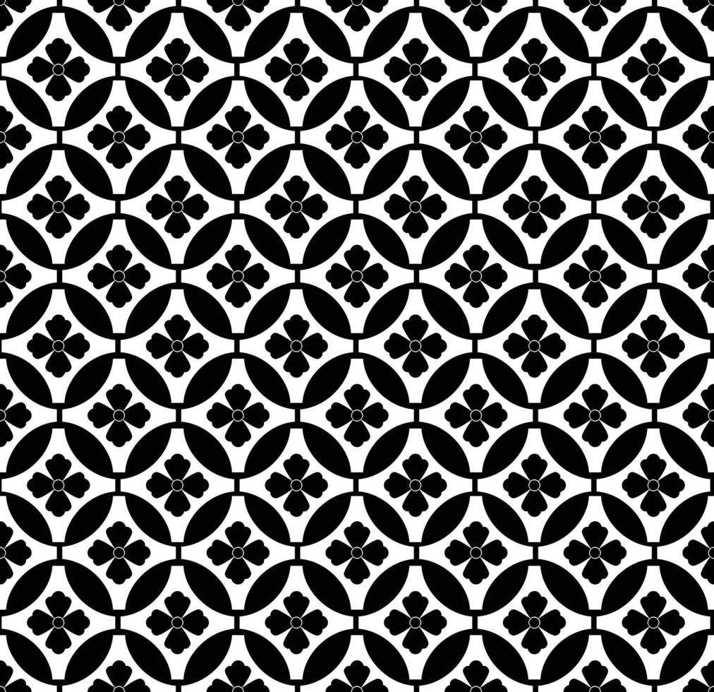 Abstract Black and white floral seamless pattern in geometric shapes vector