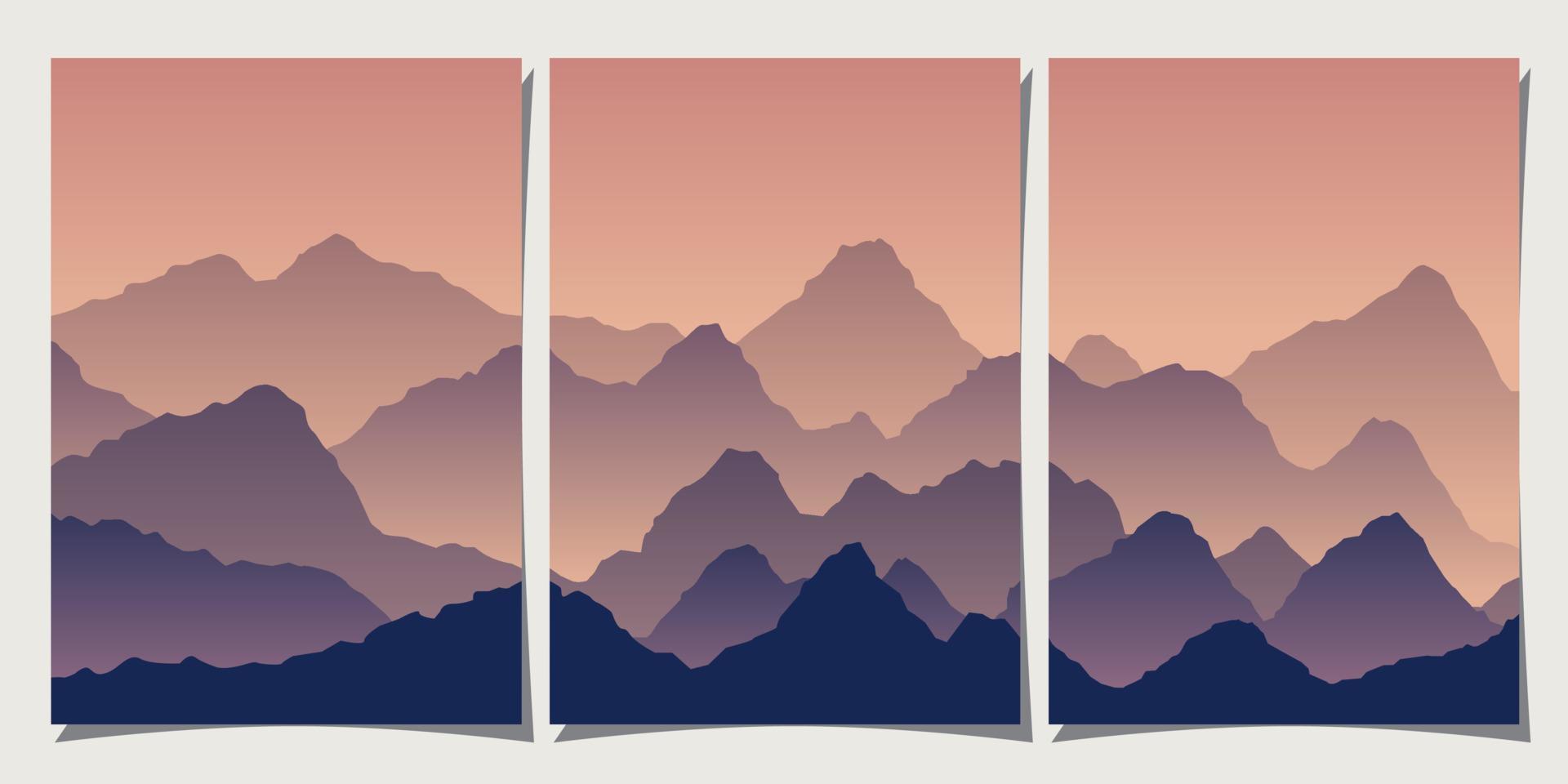 Set of creative abstract mountain landscape and mountain range backgrounds. Minimalist posters with gradient for print, canvas, wall arts, decoration. vector