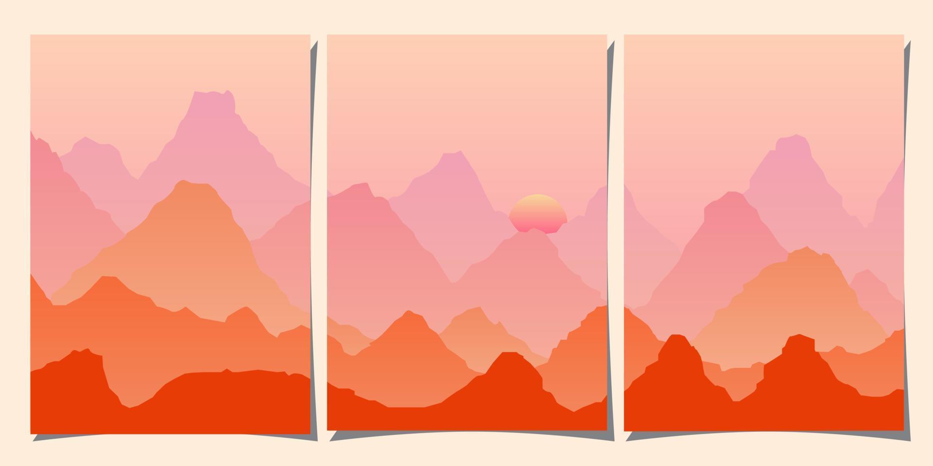 Set of creative abstract mountain landscape and mountain range backgrounds. Minimalist posters with gradient for print, canvas, wall arts, decoration. vector