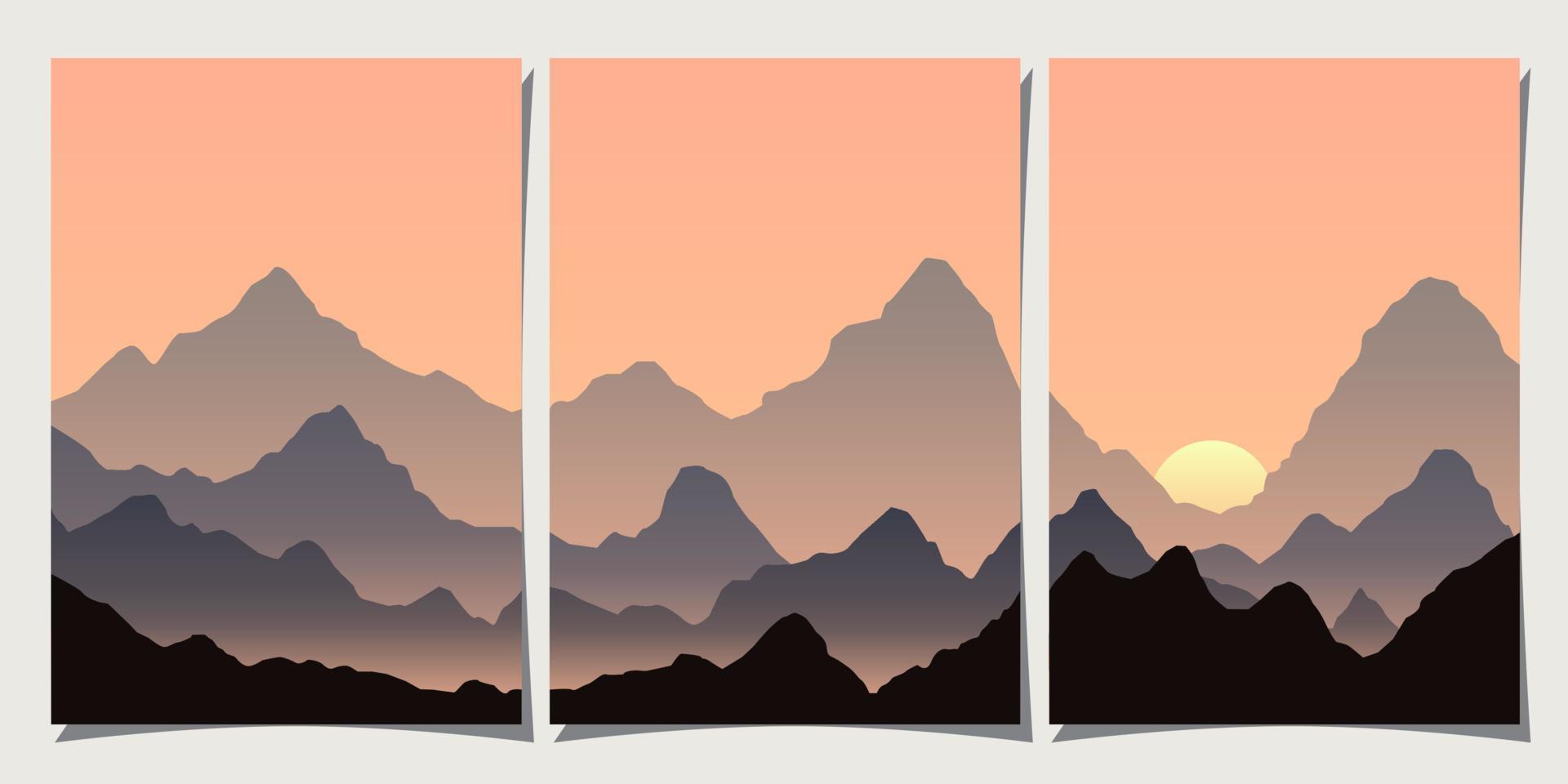 Set of creative abstract mountain landscape and mountain range backgrounds. Minimalist posters with gradient for print, canvas, wall arts, decoration. vector
