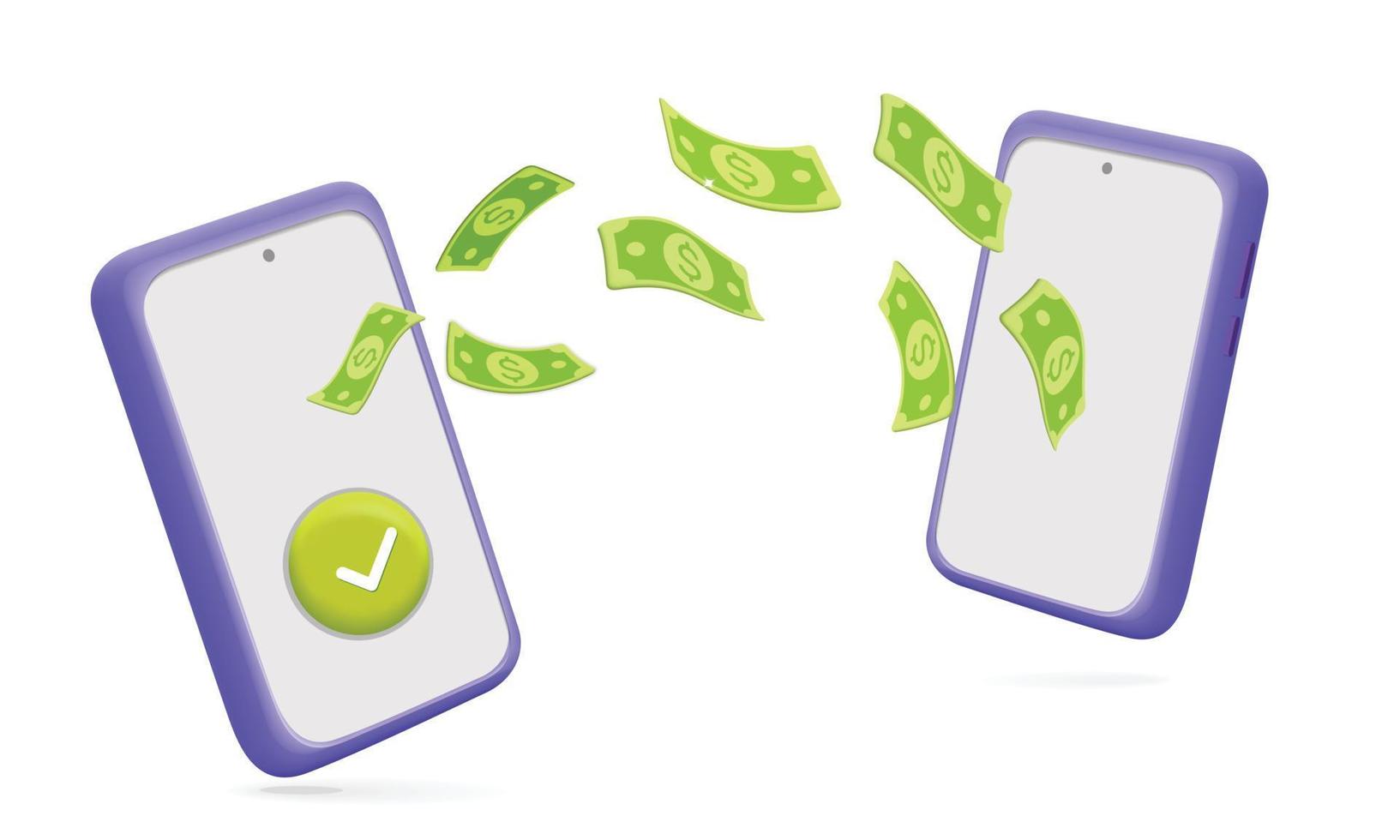 3d vector banner template for financial online money transaction on smartphone on mobile app service design