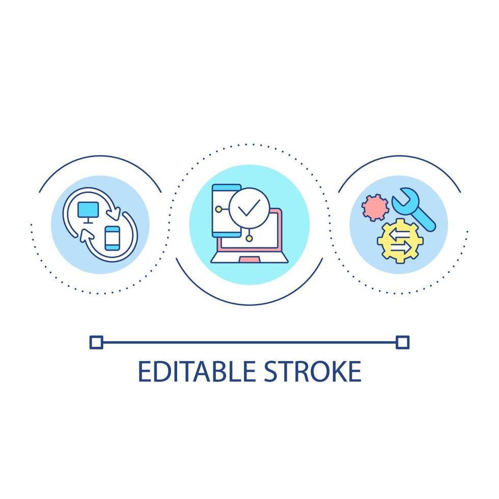 Devices synchronization loop concept icon. Data exchange between gadgets. Connection technology abstract idea thin line illustration. Isolated outline drawing. Editable stroke vector