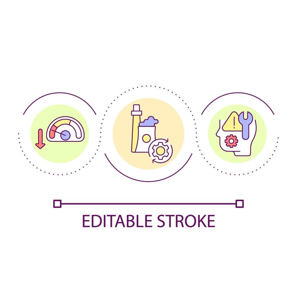 Reduction of industrial efficiency loop concept icon. Seeking new solutions for business. Crisis abstract idea thin line illustration. Isolated outline drawing. Editable stroke vector