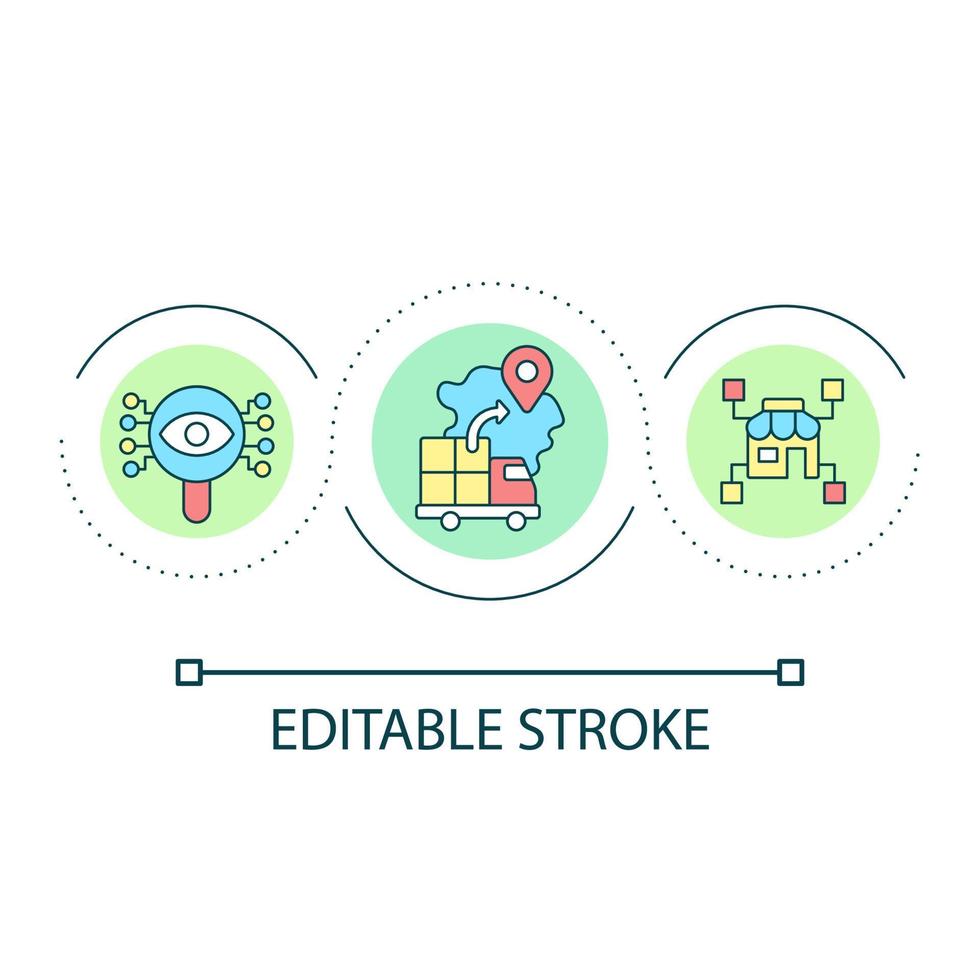 AI in logistics service loop concept icon. Delivery organization with digital technology. Business abstract idea thin line illustration. Isolated outline drawing. Editable stroke vector