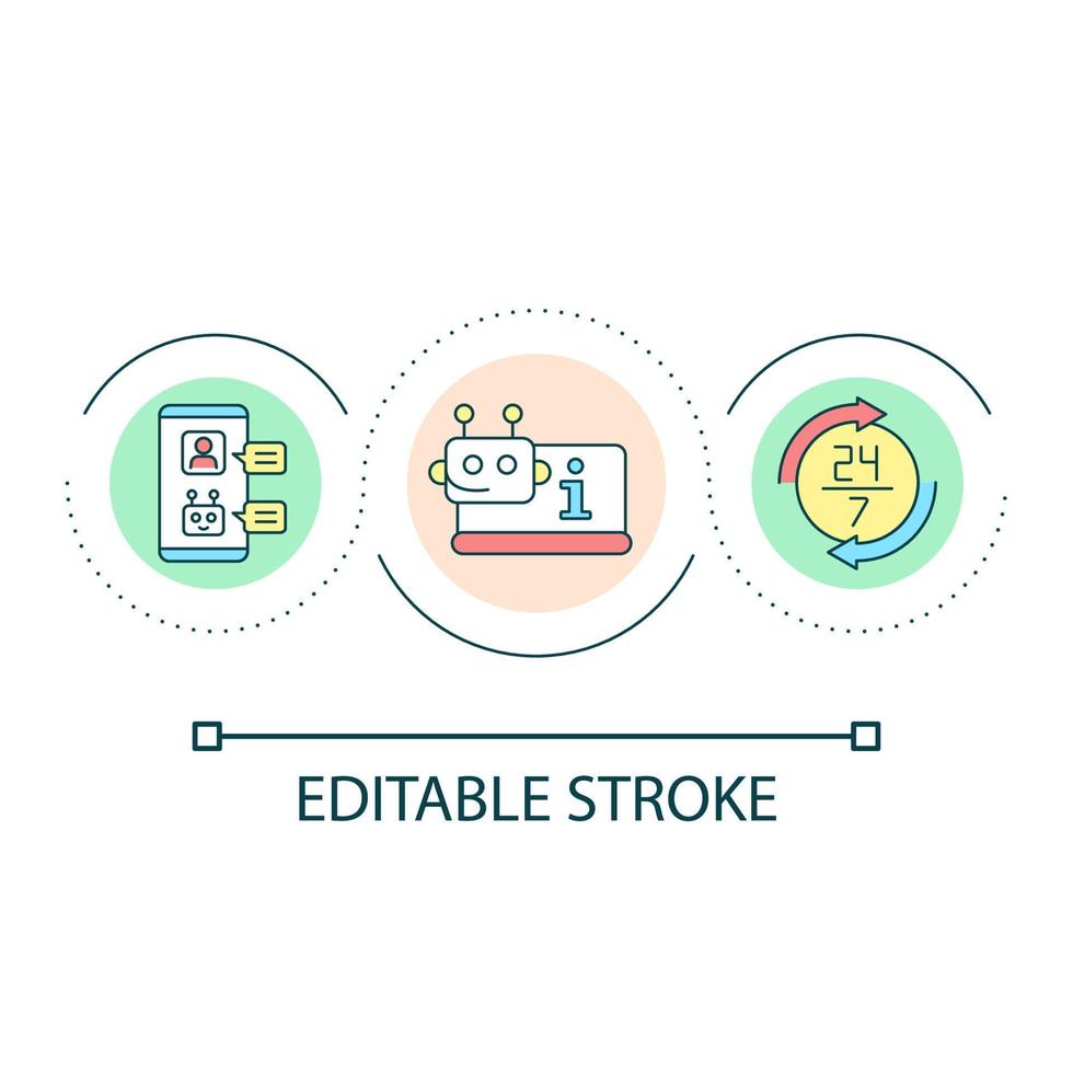 Chatbot in informational support loop concept icon. Automatic answering algorithm. Digitization abstract idea thin line illustration. Isolated outline drawing. Editable stroke vector