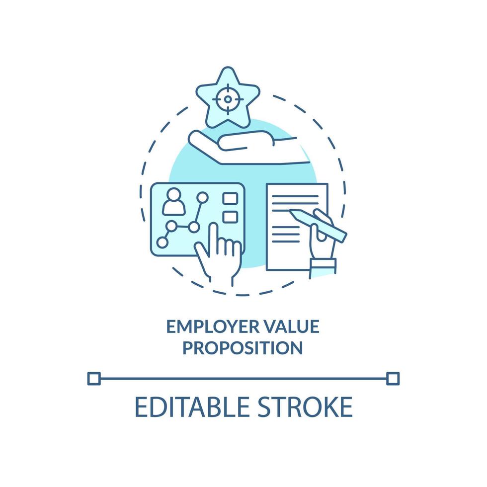 Employer value proposition turquoise concept icon. Employee motivation program abstract idea thin line illustration. Isolated outline drawing. Editable stroke vector