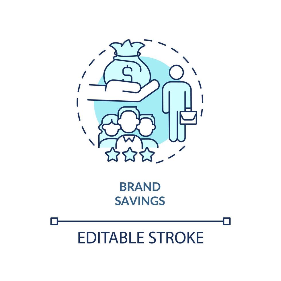 Brand savings turquoise concept icon. Talent attraction. Employer branding benefits abstract idea thin line illustration. Isolated outline drawing. Editable stroke vector