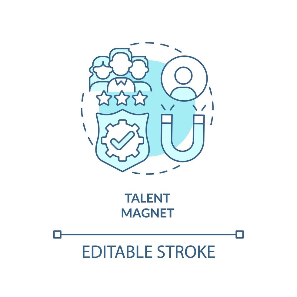 Talent magnet turquoise concept icon. Employee attraction. Employer branding abstract idea thin line illustration. Isolated outline drawing. Editable stroke vector