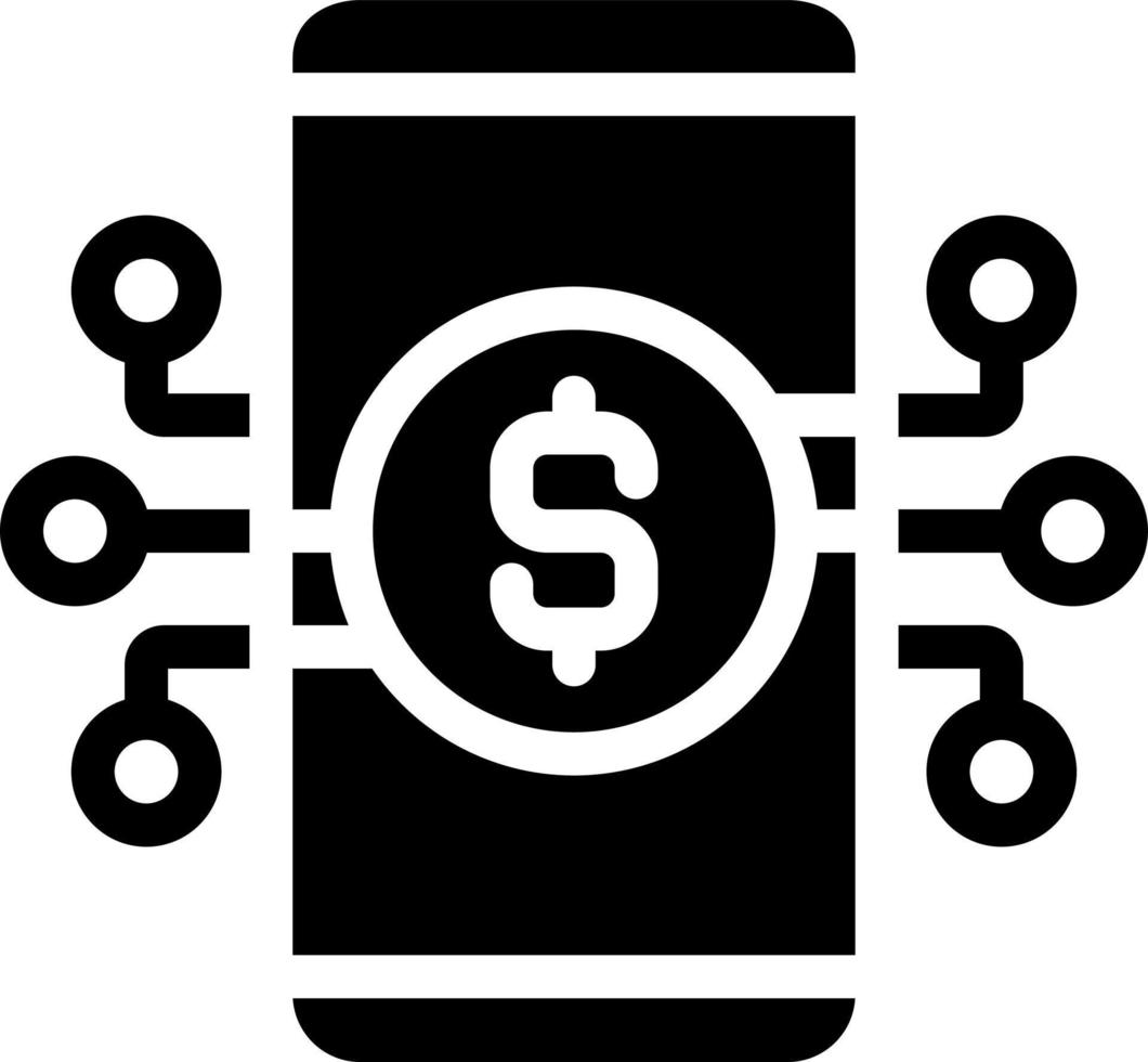 Digital banking black glyph icon. Managing money online. Mobile banking app. Virtual credit card. Financial service. Silhouette symbol on white space. Solid pictogram. Vector isolated illustration