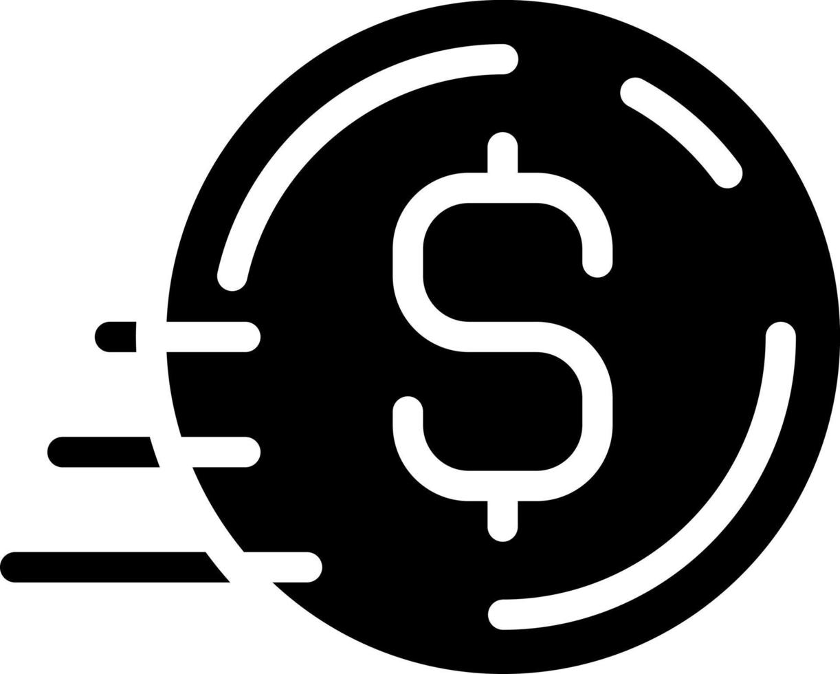 Coin in motion black glyph icon. Bank transfer payment. Send money. Digital wallet. Withdrawing cash. Online banking. Silhouette symbol on white space. Solid pictogram. Vector isolated illustration