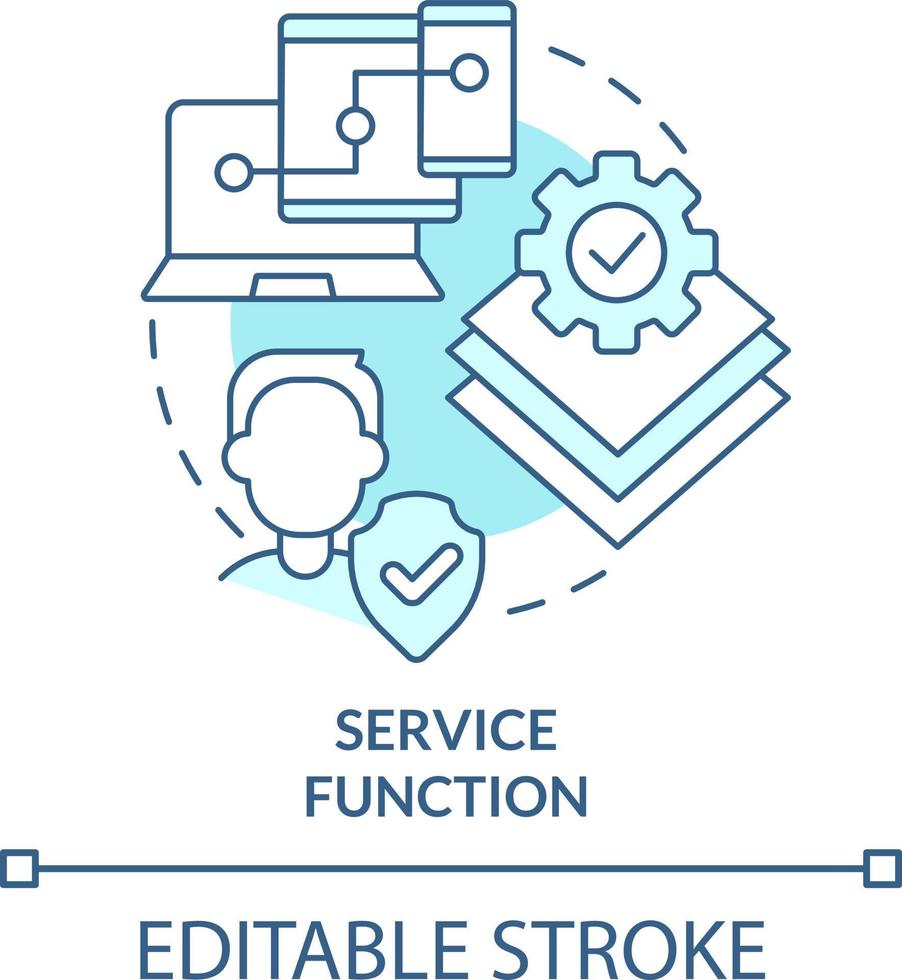 Service function turquoise concept icon. Identity management process abstract idea thin line illustration. Remote access. Isolated outline drawing. Editable stroke vector