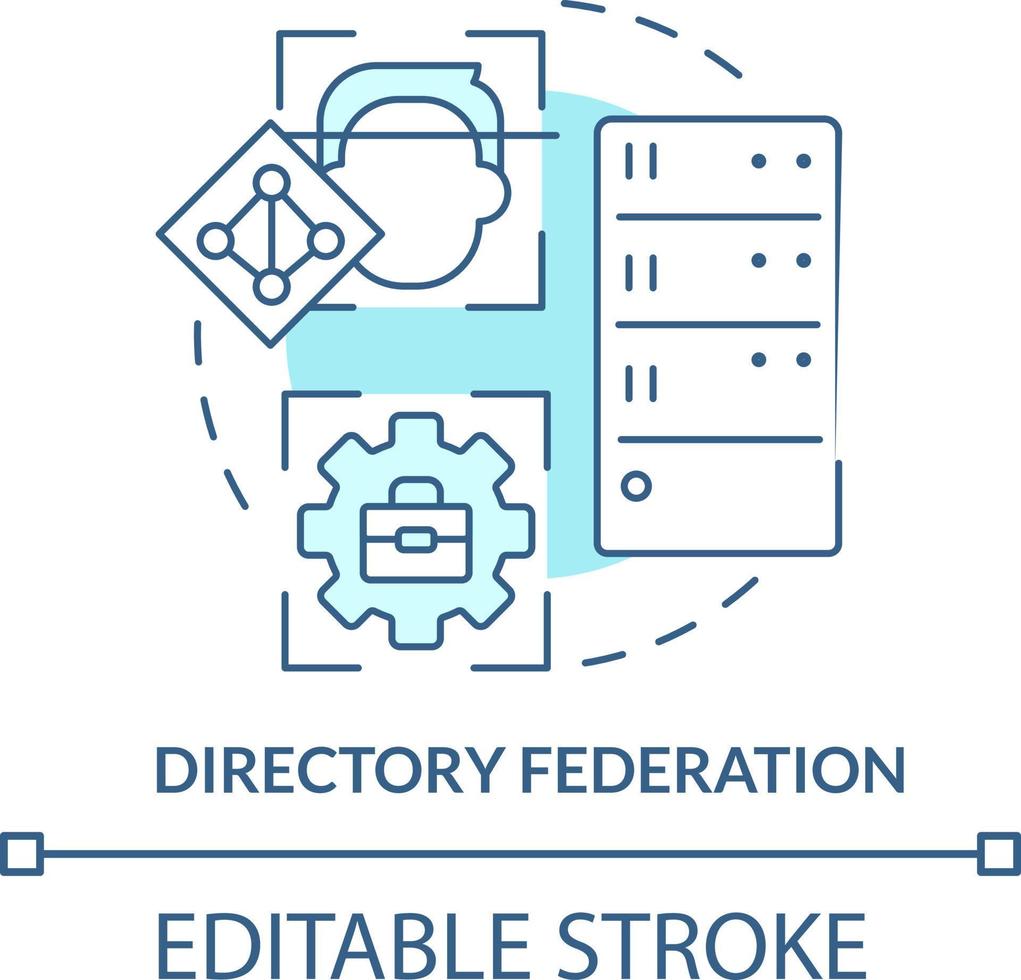 Directory federation turquoise concept icon. Directory service abstract idea thin line illustration. Access to systems. Isolated outline drawing. Editable stroke vector