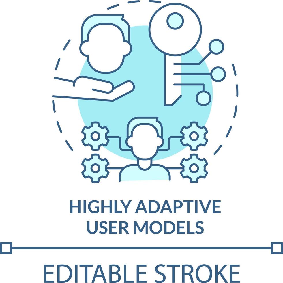 Highly adaptive user models turquoise concept icon. Human-computer interaction abstract idea thin line illustration. Isolated outline drawing. Editable stroke vector