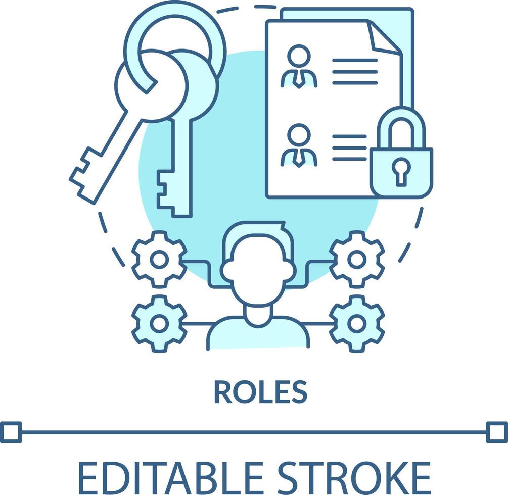 Roles turquoise concept icon. Identity management capability abstract idea thin line illustration. Granted authorizations. Isolated outline drawing. Editable stroke vector