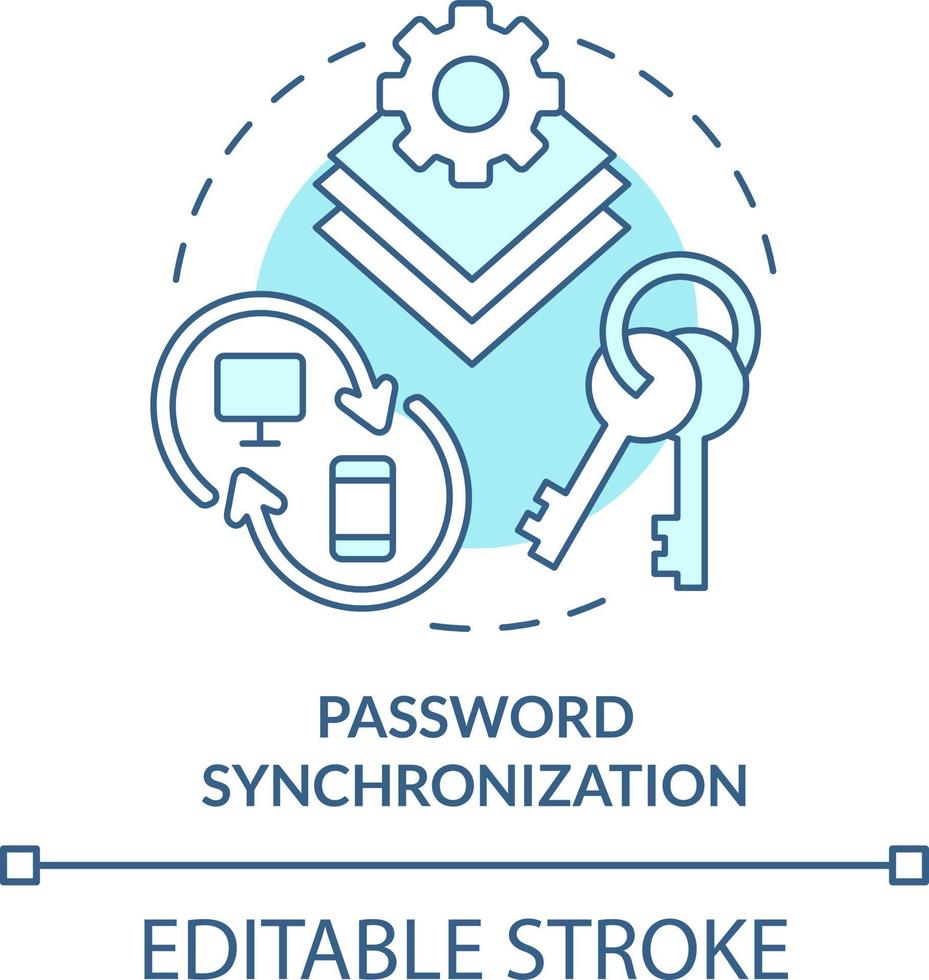 Password synchronization turquoise concept icon. Management abstract idea thin line illustration. Sync between systems. Isolated outline drawing. Editable stroke vector