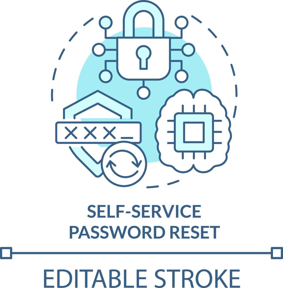 Self-service password reset turquoise concept icon. Management abstract idea thin line illustration. Recovery software. Isolated outline drawing. Editable stroke vector